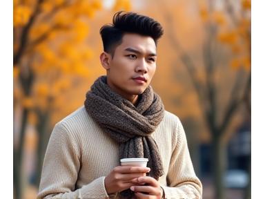Pria berpose dengan koleksi musim dingin