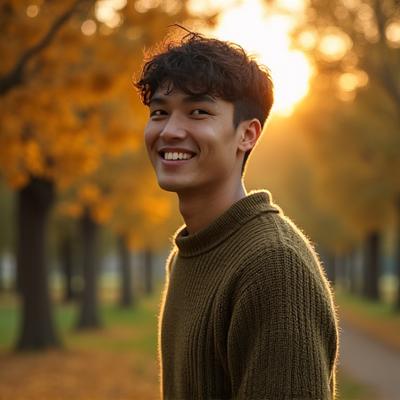 Pria memakai sweater rajut di luar ruangan