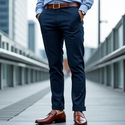 Pria memakai celana formal dan sepatu loafers