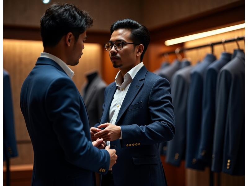 Stylist membantu klien memilih pakaian di showroom