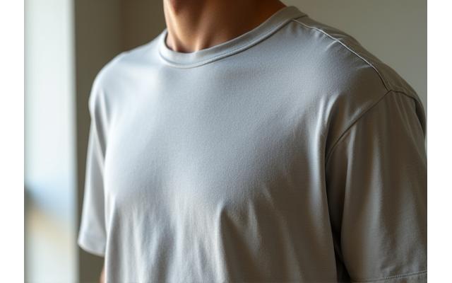 Logo Natra Wear di atas t-shirt katun organik pria