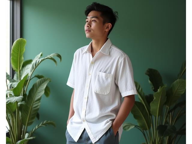 Model mengenakan pakaian dari bahan yang ramah lingkungan