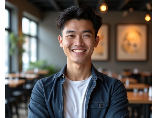 Foto profesional Bima Pratama, seorang personal stylist dengan gaya modern dan ekspresif.