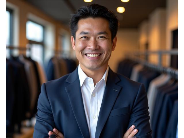 Budi Hartono, Pendiri dan CEO Gaya Busana Pria, berpose dengan setelan jas.