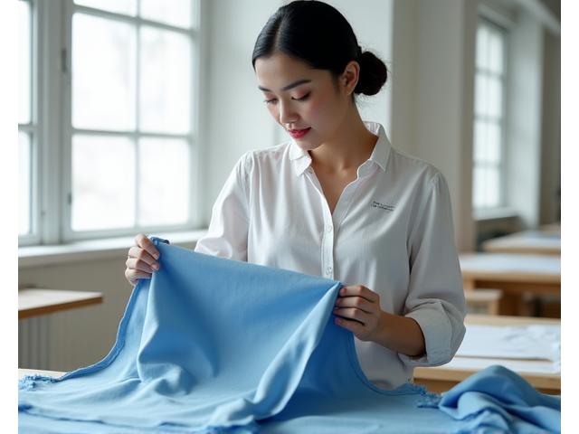 Siti Dewi, Kepala Desain dan Kurasi Gaya Busana Pria, memilih kain di atelier.